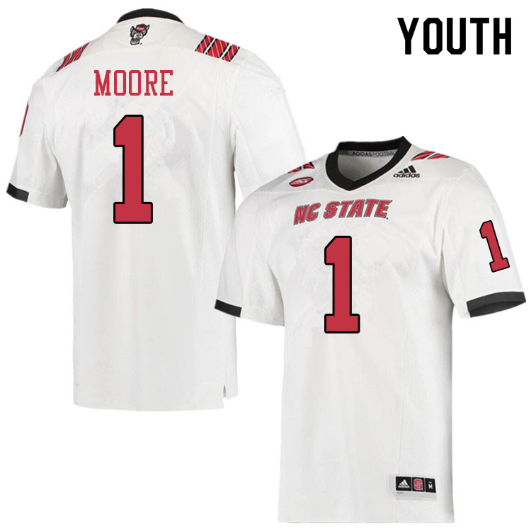 Youth #1 Isaiah Moore NC State Wolfpack College Football Jerseys Sale-White - Click Image to Close